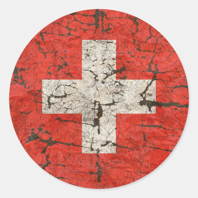 Sticker Rond Drapeau suisse, en détresse (Devant)