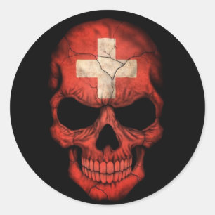 Sticker Rond Drapeau suisse en noir