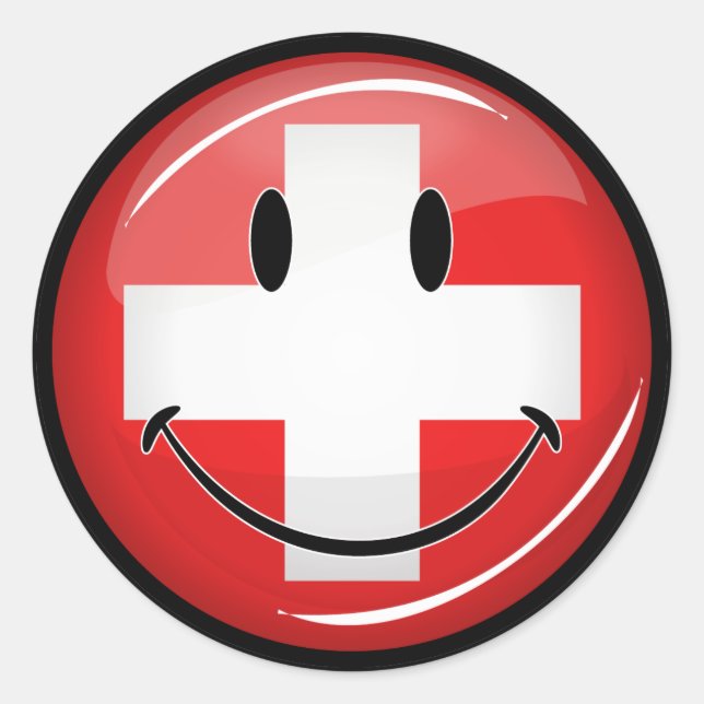 Sticker Rond Drapeau suisse souriant (Devant)