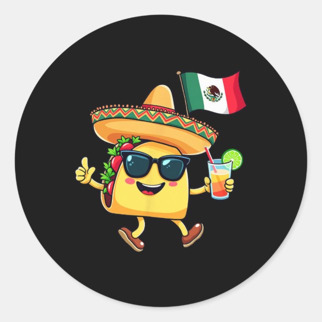Sticker Rond Drapeau Taco Mexique Cinco De Mayo Indépendance me (Devant)