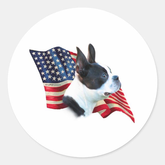 Sticker Rond Drapeau Terrier de Boston (Devant)