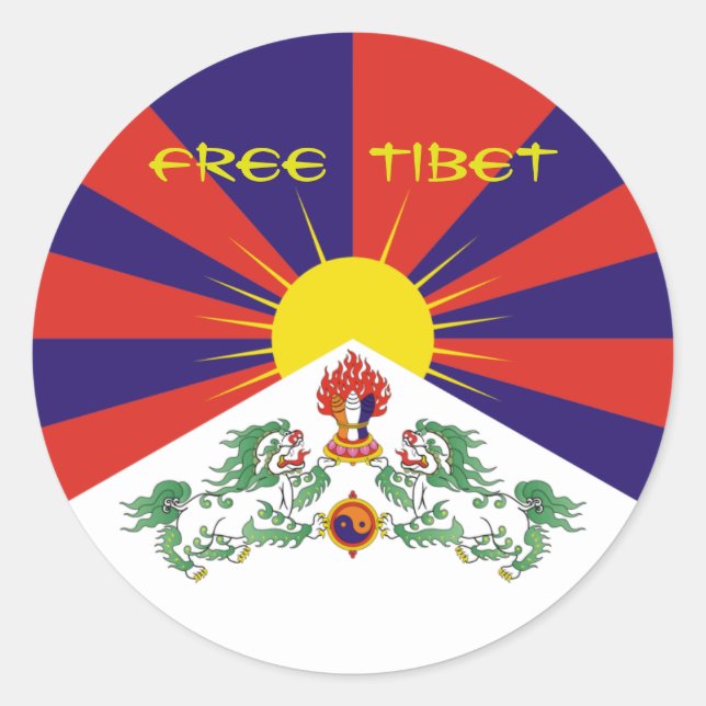 Sticker Rond Drapeau Tibet/Tibétain. Tibet libre (Devant)