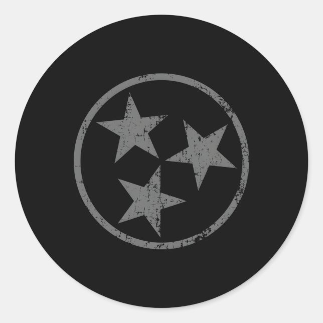 Sticker Rond Drapeau Tn 3 Étoiles Distorsion Grey Tennessee Sta (Devant)