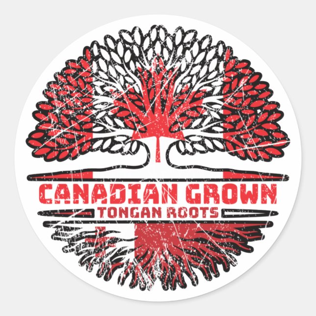 Sticker Rond Drapeau Tonga Tongan Canada Tree Roots (Devant)