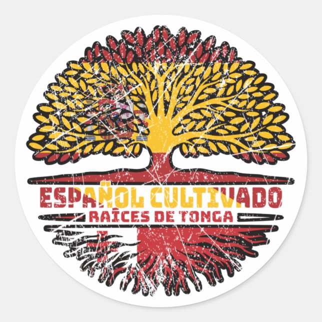 Sticker Rond Drapeau Tonga Tongan Espagne Arbre espagnol (Devant)