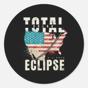 Sticker Rond Drapeau Total Éclipse Solaire 8 avril 2024 Totalit