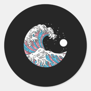 Sticker Rond Drapeau Transgenre Fierté LGBTQ - Vague Japonaise