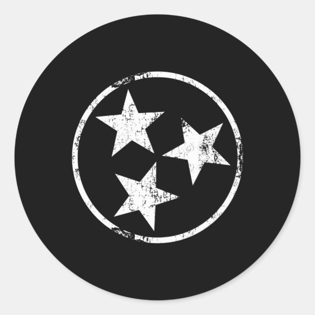 Sticker Rond Drapeau Tri Star Tn Distorsion White Tennessee Sta (Devant)