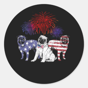 Sticker Rond Drapeau trois Pitbulles avec USA