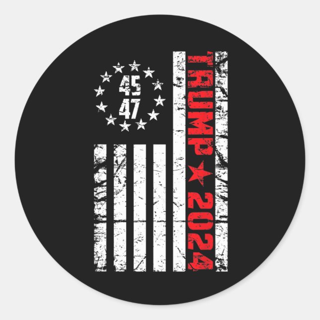 Sticker Rond Drapeau Trump 2024 - 45 47 Trump Betsy Ross Drapea (Devant)