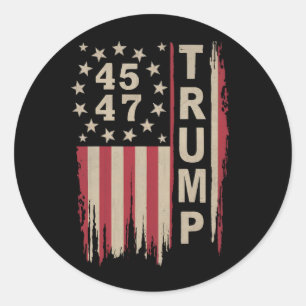 Sticker Rond Drapeau Trump 45 47 Vintage Rétro Amérique USA