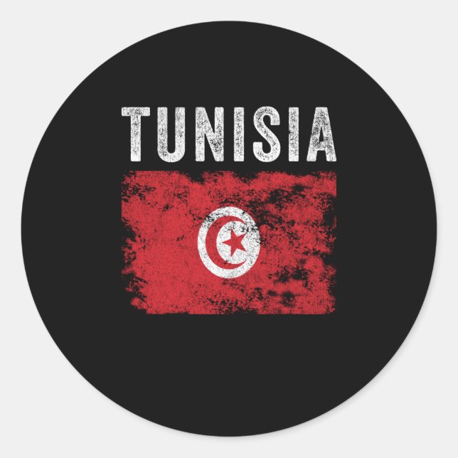 Sticker Rond Drapeau tunisien en détresse - Drapeau tunisien (Devant)