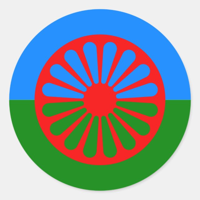Sticker Rond Drapeau tzigane romani officiel (Devant)