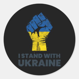 Sticker Rond Drapeau ukrainien - Je suis avec le drapeau ukrain
