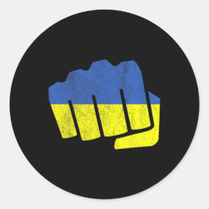 Sticker Rond Drapeau ukrainien Poing. Restez Fort Ukraine. Bleu