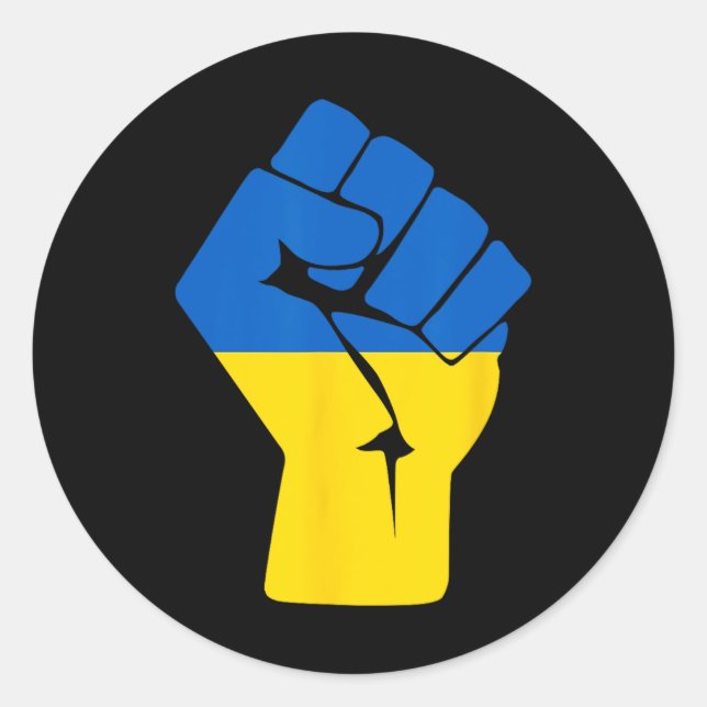 Sticker Rond Drapeau ukrainien Ukraine Solidarité Poing levé de (Devant)