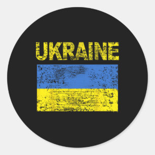 Sticker Rond Drapeau ukrainien vintage de l'Ukraine ; en détres