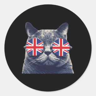 Sticker Rond Drapeau Union Jack Anglais Angleterre Chat Anglais
