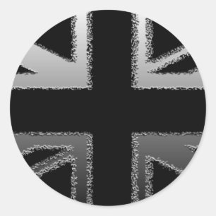 Sticker Rond Drapeau Union Jack gris noir et argent