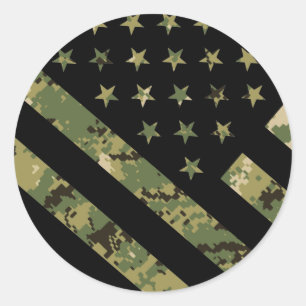 Sticker Rond Drapeau US du Camouflage numérique militaire