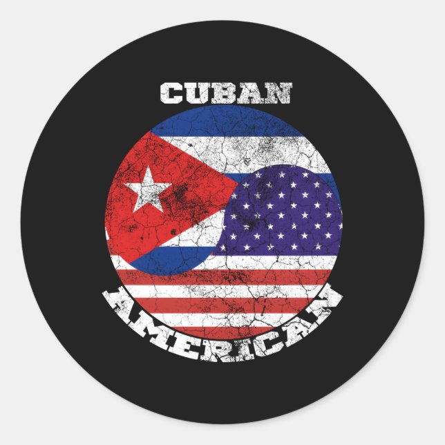 Sticker Rond Drapeau Us Et Cuba Demi Cubain Demi Américain (Devant)