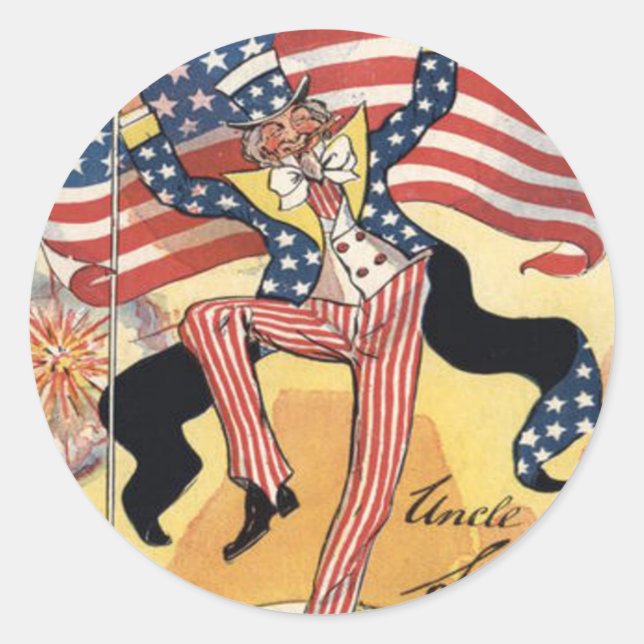 Sticker Rond Drapeau US Fireworks Pétarreur Uncle Sam (Devant)