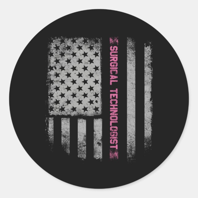 Sticker Rond Drapeau US, Technologue chirurgical (Devant)