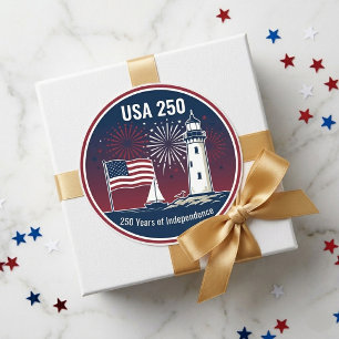 Sticker Rond Drapeau USA 250 ans phare nautique Indépendance
