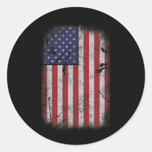 Sticker Rond Drapeau Usa 4 juillet Américain Rouge Blanc Bleu V