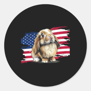 Sticker Rond Drapeau Usa 4 juillet Mini Holland Lop Lapin Lapin