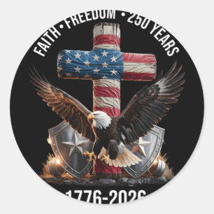 Sticker Rond Drapeau Usa Croix Arbre 250 Ans Foi Et Liberté 17