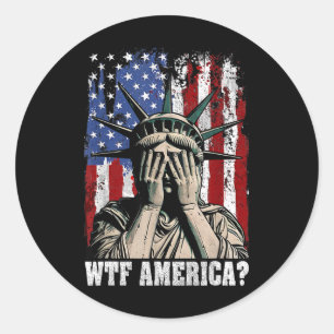Sticker Rond Drapeau Usa De La Statue Anti-Trump De L'Amérique