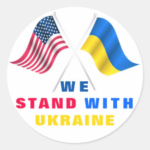 Sticker Rond Drapeau USA - Drapeau Ukraine - Nous Sommes Avec L