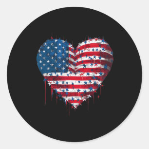 Sticker Rond Drapeau Usa Patriotique Américain Cœur Forces Armé
