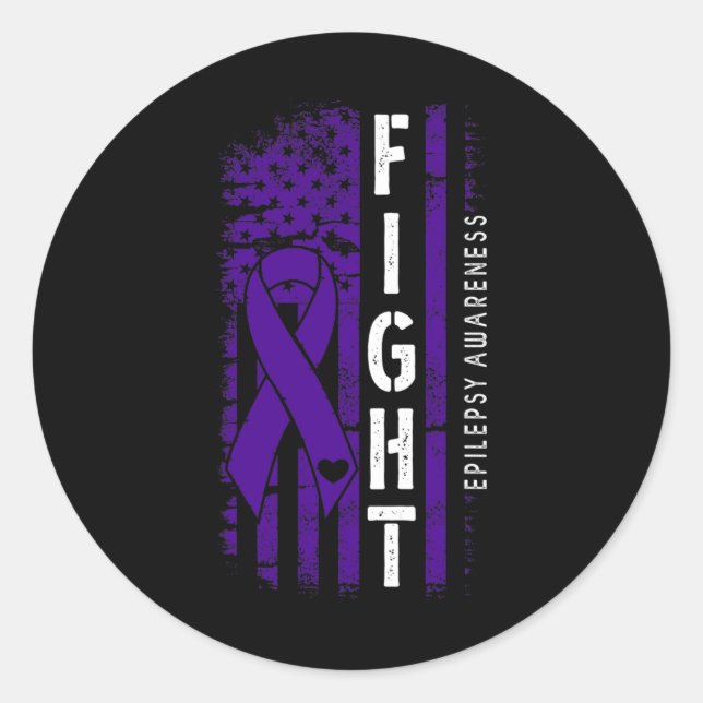 Sticker Rond Drapeau Usa Perdu Ribbon Violet Combattre Epilepsi (Devant)