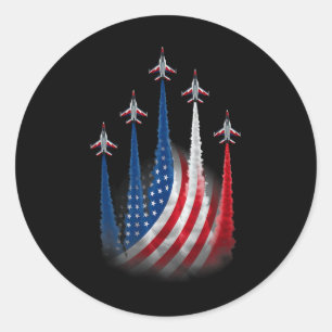 Sticker Rond Drapeau Usa Rouge Blanc Bleu Patriotique Avions De