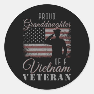 Sticker Rond Drapeau Usa Soldat Fière Petite-Fille D'un Vietnam