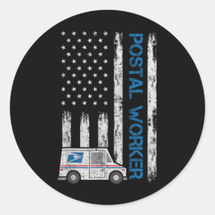 Sticker Rond Drapeau Usa Travailleur Postal Patriote Facteur Da