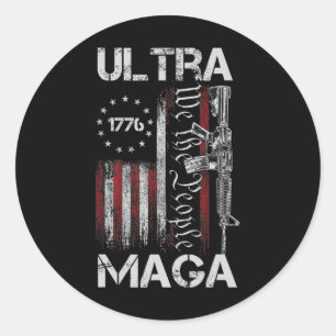 Sticker Rond Drapeau Usa Vintage Ultra Mega Pistolet Usa Fête D