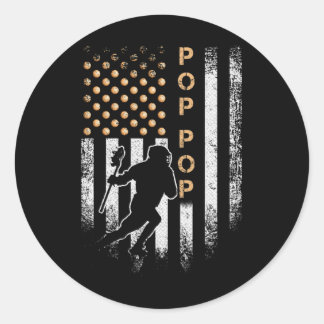 Sticker Rond Drapeau vintage Américain Fier Lacrosse Pop Pop La