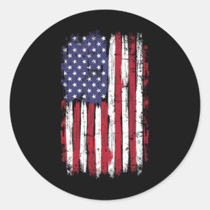 Sticker Rond Drapeau Vintage Américain Le 4