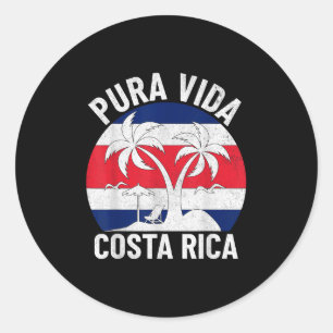 Sticker Rond Drapeau vintage Costa Rica Pura Vida Beach Summer