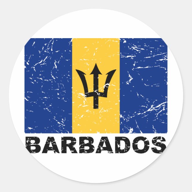 Sticker Rond Drapeau Vintage de la Barbade (Devant)