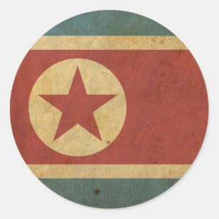Sticker Rond Drapeau vintage de la Corée du Nord
