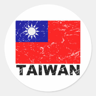 Sticker Rond Drapeau Vintage de Taïwan