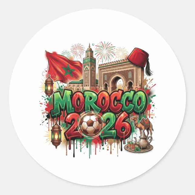 Sticker Rond Drapeau Vintage Marocain Marocain Africain (Devant)