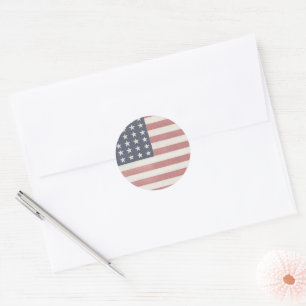 Sticker Rond Drapeau vintage rouge blanc et bleu Americana
