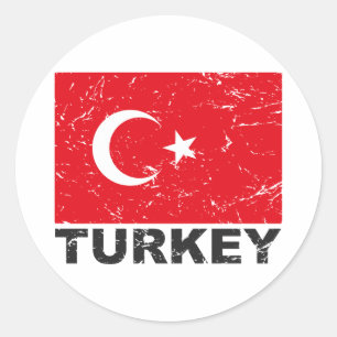 Sticker Rond Drapeau Vintage Turquie