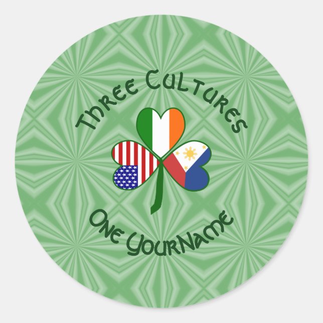 Sticker Rond Drapeaux américain irlandais philippin Trèfle Pers (Devant)
