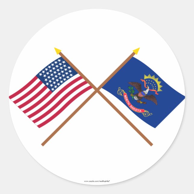 Sticker Rond Drapeaux américains 43 étoiles et du Dakota du Nor (Devant)